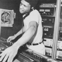 Larry Levan in the DJ booth at The Paradise Garage